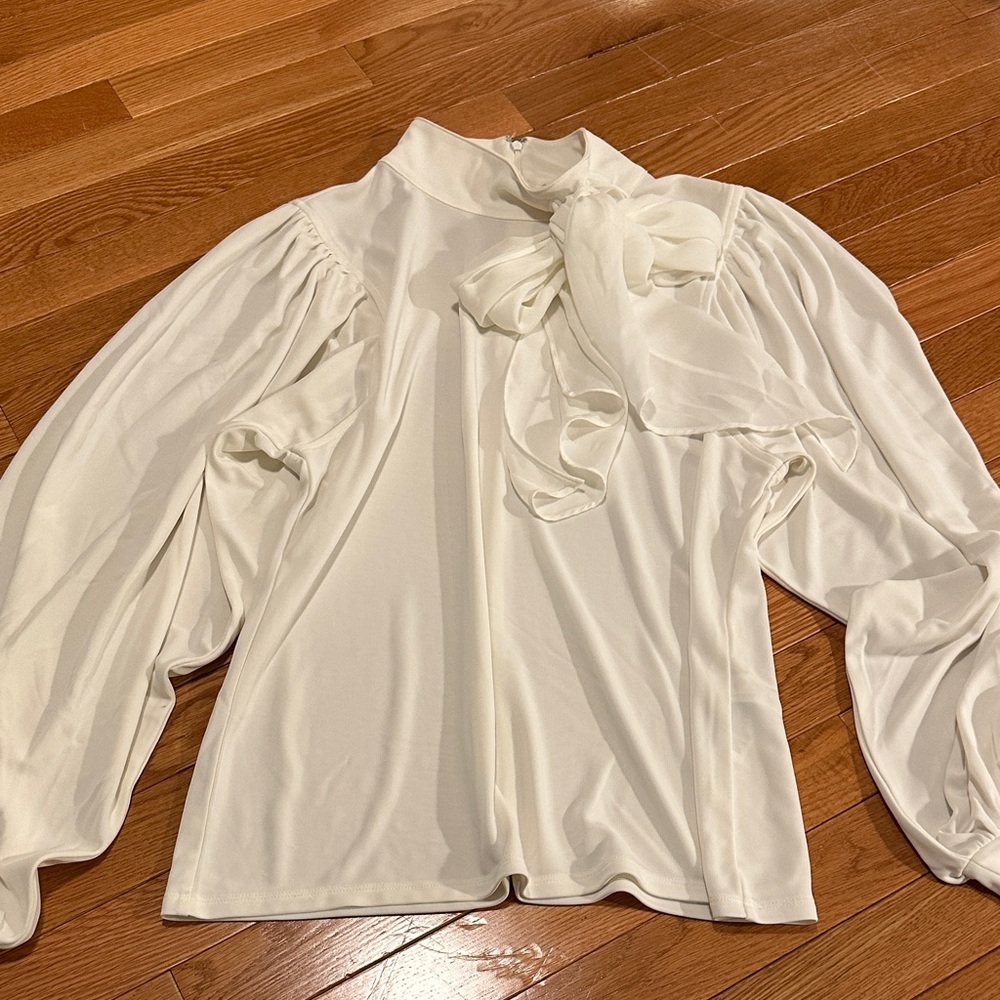 WHBM Elegant White Bow-Tie Blouse - Women's Top